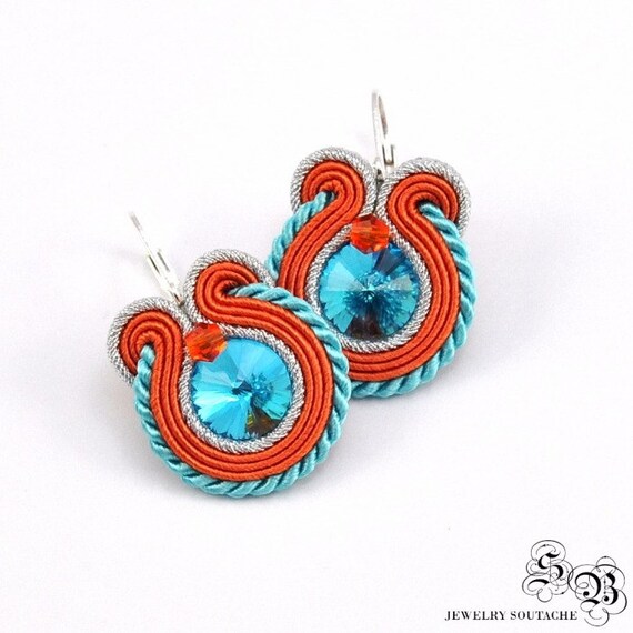 Dangle Soutache Earrings Soutache Earrings Small Blue Earrings Small Dangle Earrings Blue Earrings Green Blue Soutache Earrings OOAK