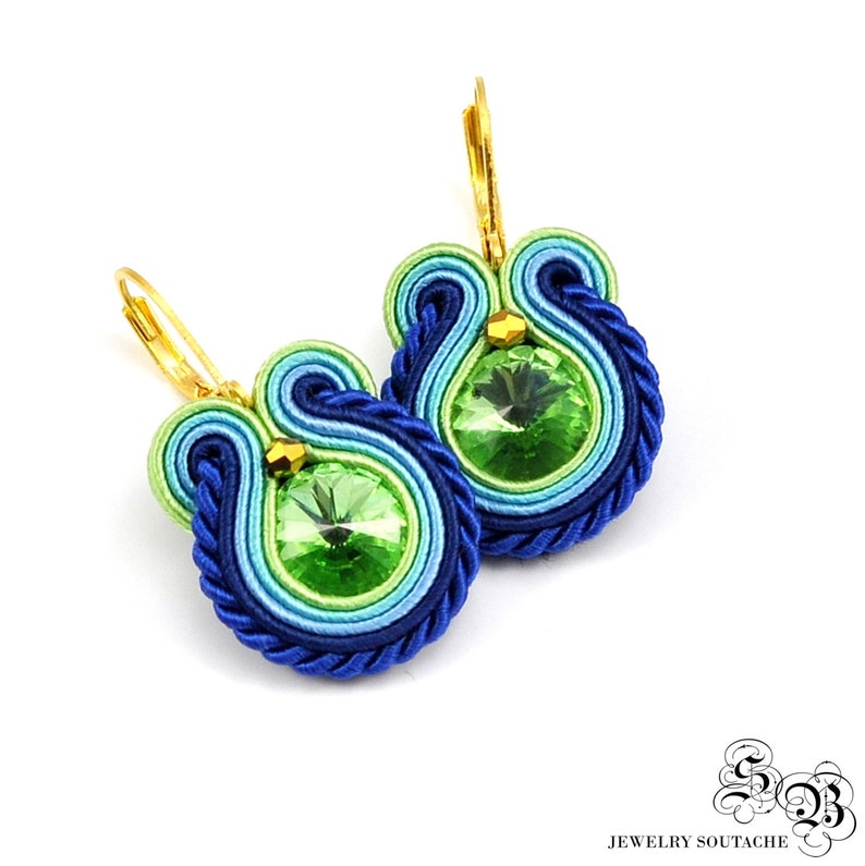 Dangle Soutache Earrings Soutache Earrings Small Blue Earrings Small Dangle Earrings Blue Earrings Green Blue Soutache Earrings OOAK