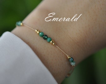 May Birthstone, Birthstone Bracciale Smeraldo, Bracciale Emerald Gemstone, Bracciale Minimalista, Bracciale Amicizia, Bracciale Regolabile