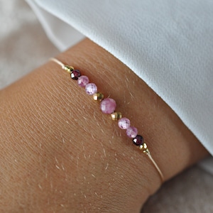 Pink Tourmaline Garnet Bracelet: Adjustable Zircon Gemstone Jewelry