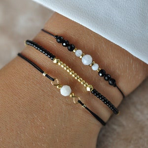 Black Tourmaline Moonstone Bracelet: Adjustable Gemstone Protection Talisman