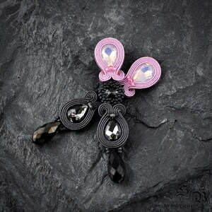 Pink & Grey Soutache Dangle Earrings: Two-Tone Clip-on Studs