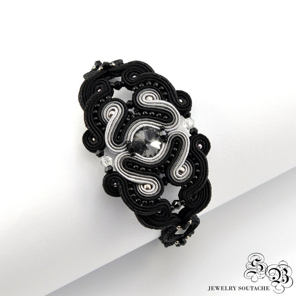 Bracelet Soutache noir, bracelet en noir gris, noir soutache bijoux, Bracelet Unique de Soutache, bracelet soutache élégant bracelet Glamour