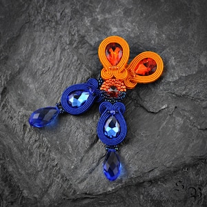 Orange and Blue Soutache Earrings: Two-Color Studs