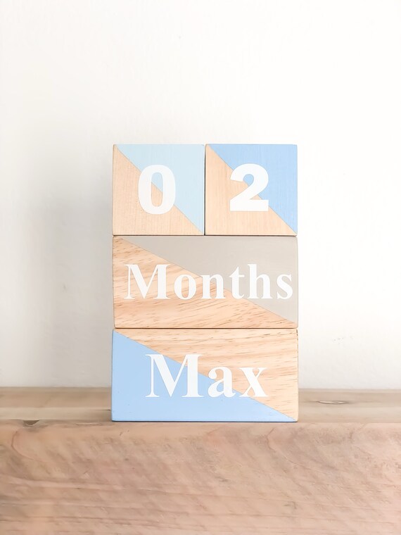 Baby Milestone Blocks Age Babyshower Gift Expecting Mom Girl Keepsake Name