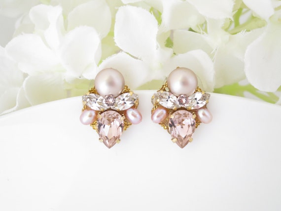 Ivy - Statement Crystal Pearl Bridal Stud Earrings | The White Collection