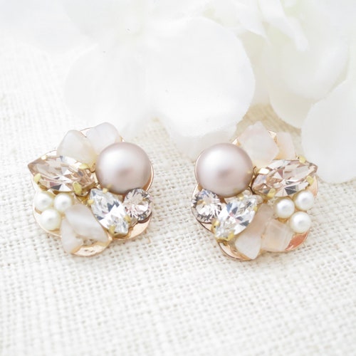 Crystal Cluster Bridal Earrings Pearl Wedding Earrings for Etsy