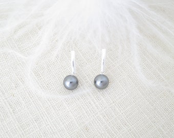 Grey pearl earrings Business casual jewelry Pearl drop earrings Dark gray pearl earrings Simple sterling silver earrings Gift for Women