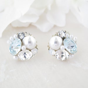 Pearl Cluster Stud Earrings: Something Blue Bridal Jewelry