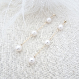3 Pearl drop earrings Pearl drop bridal earrings Long pearl wedding earrings Pearl earrings for bride Simple pearl jewelry Chain earrings