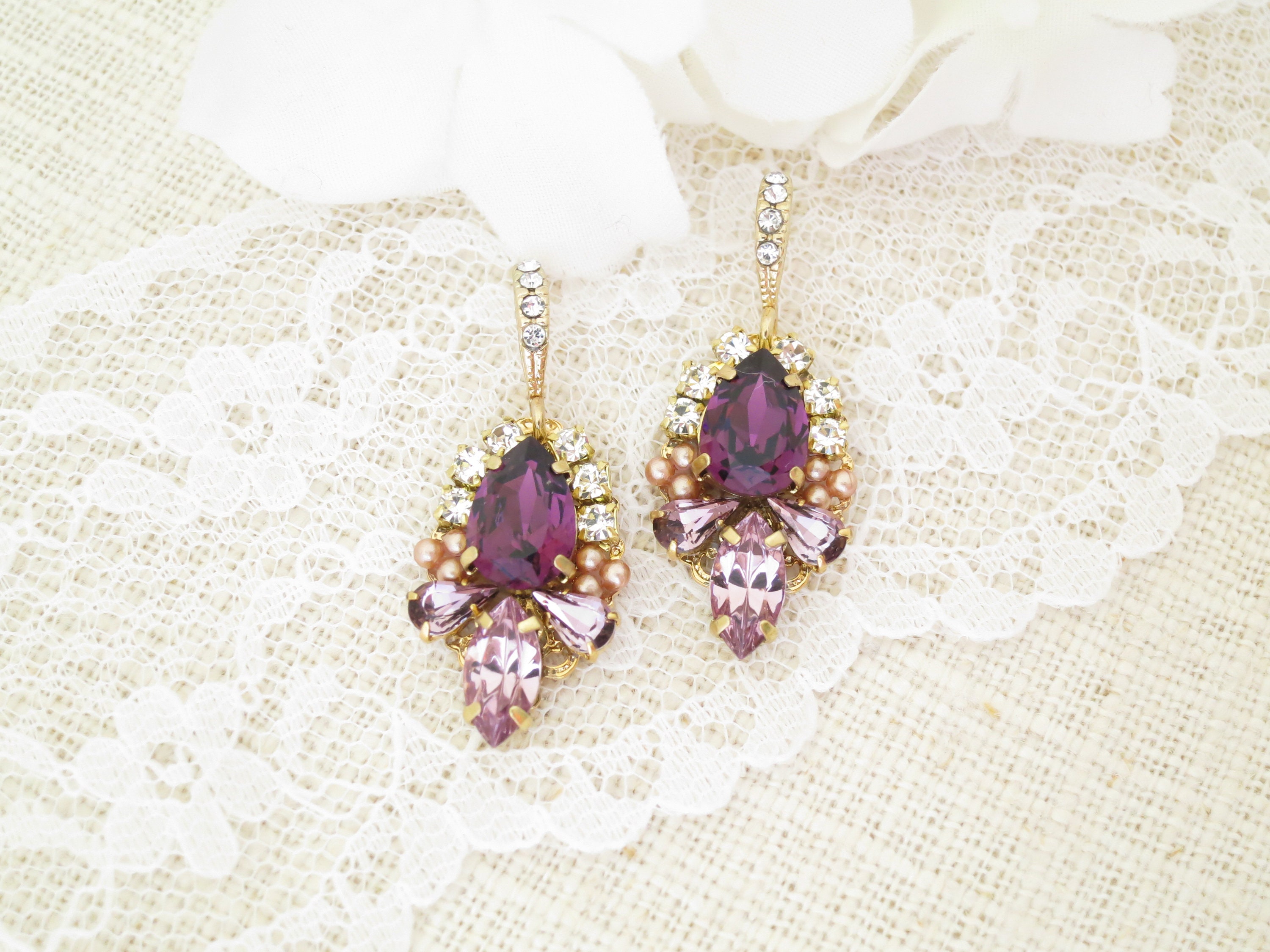 Amethyst earrings Crystal dangle earrings Mother of Bride | Etsy