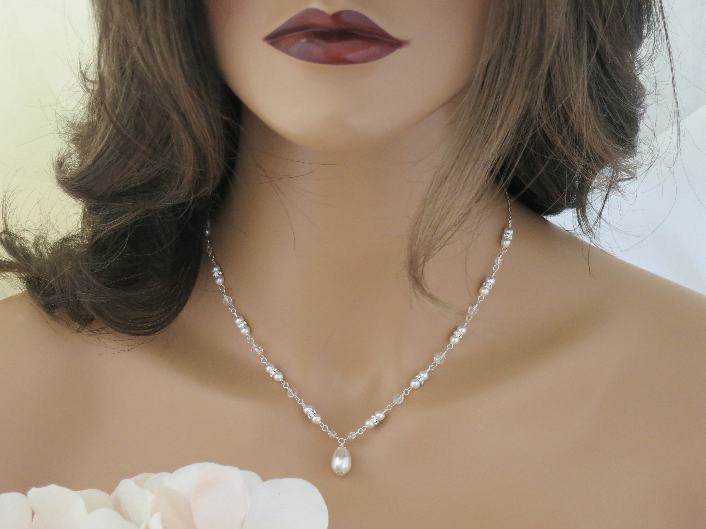 Pearl Teardrop Bridal Y Necklace: Crystal Rhinestone Wedding Jewelry