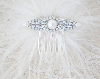 Something blue Bridal hair comb Wedding hair accessory Pale blue rhinestone comb Crystal and pearl bridal hairpiece Small modern hair comb