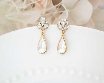 Crystal teardrop earrings Crystal drop bridal earrings Wedding earrings for brides Rhinestone bridal jewelry Clear crystal wedding jewelry