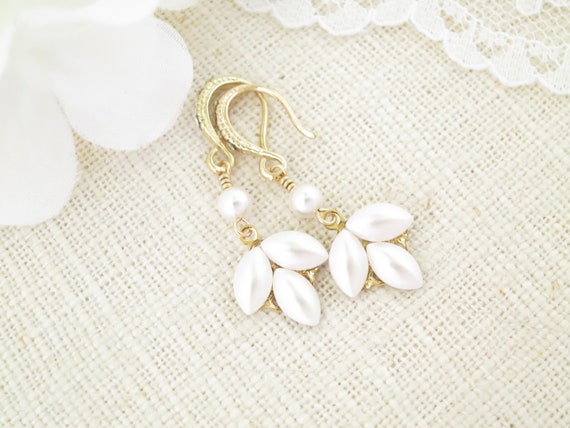 Dainty Pearl Earrings Bridesmaid Gift Gold Bridal Earrings - Etsy