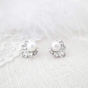 Freshwater Pearl Earrings: Crystal Cluster Bridal Studs