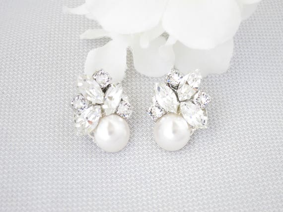 Amazon.com: Pearl and crystal wire wrapped cluster earrings, wedding  earrings, bridal jewelry : Handmade Products