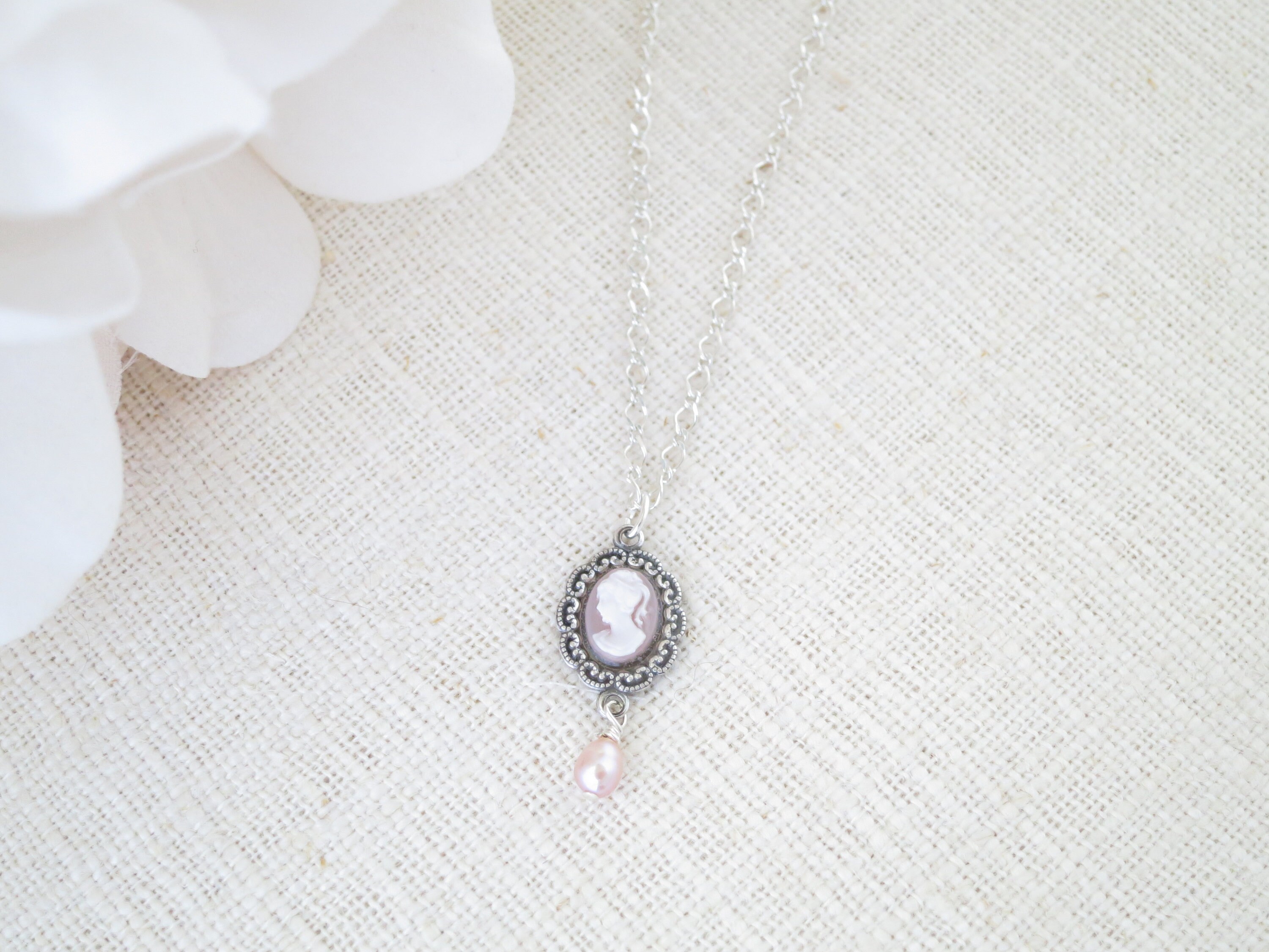 Cameo necklace Blush pendant necklace Pearl drop necklace Pink Etsy