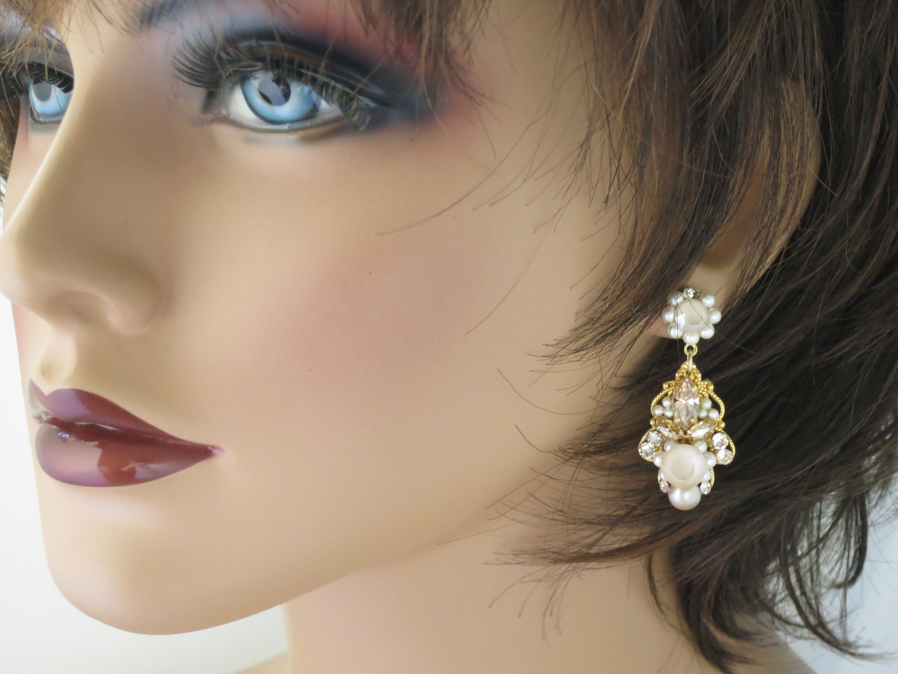 Blush Cluster Bridal Earrings Pearl Wedding Earrings for Etsy