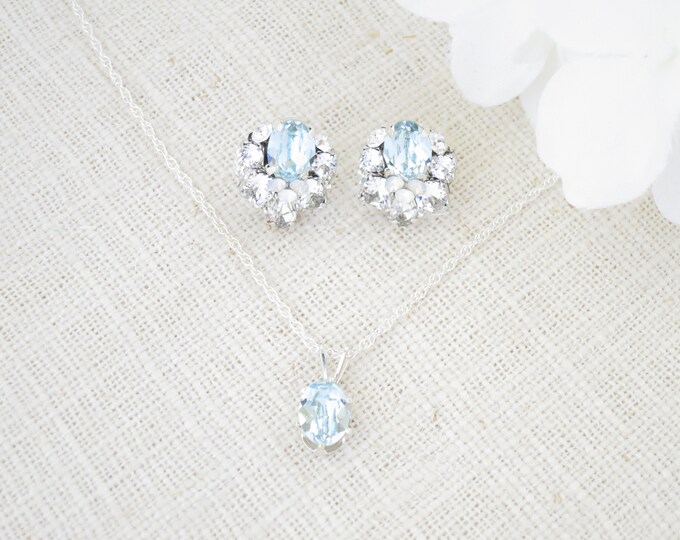 Something Blue for Bride Blue Jewelry Set Crystal Cluster Earrings ...
