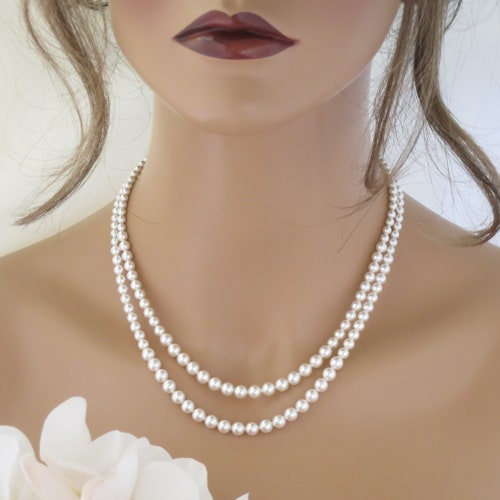 Double Strand Pearl Necklace Graduated 