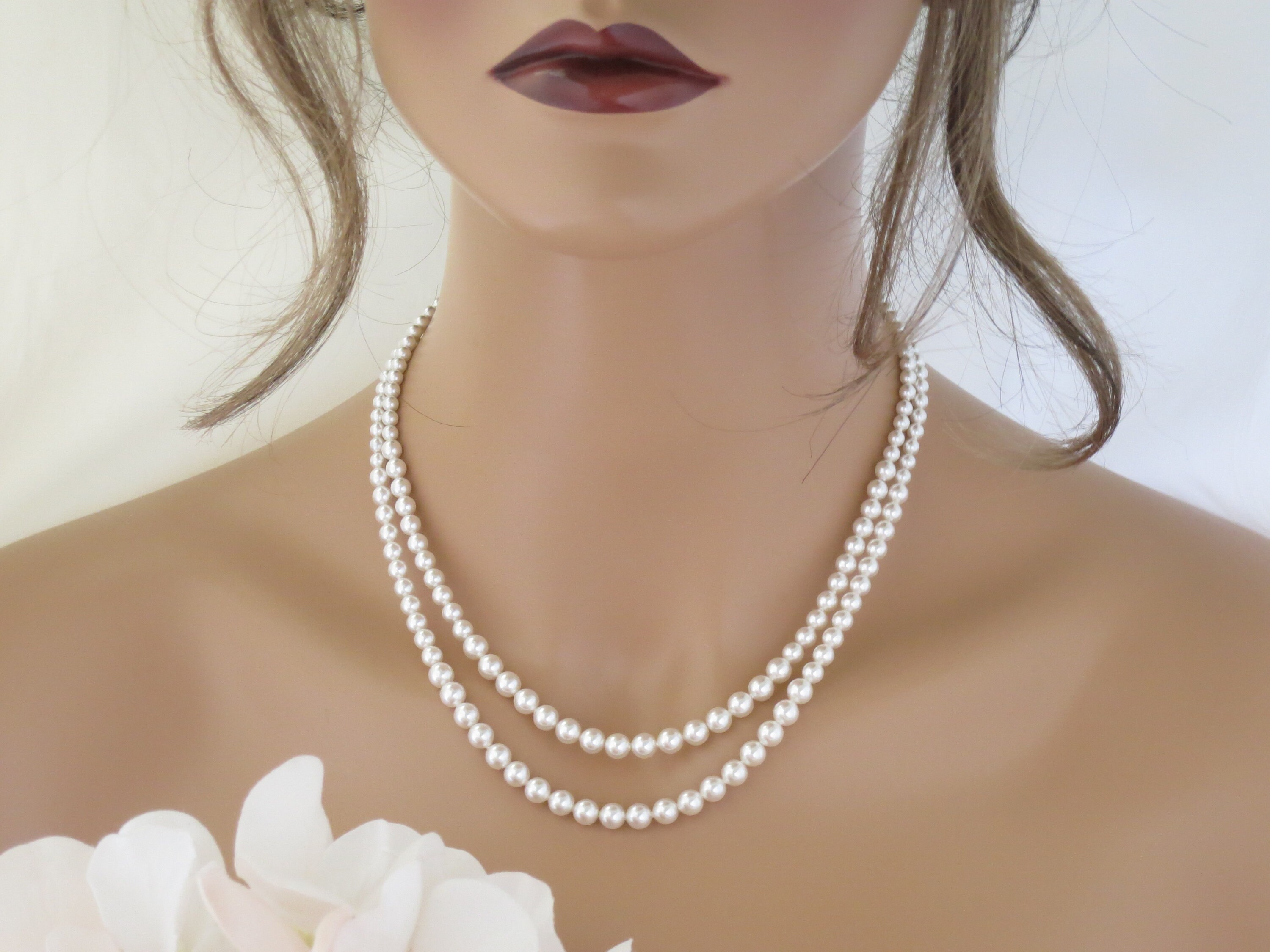 Double Strand Pearl Necklace Graduated 