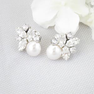 Crystal Cluster Stud Earrings, Rhinestone Bridal Earrings, Pearl ...