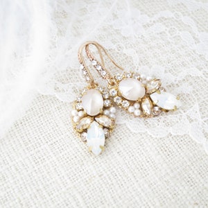 Blush Crystal Bridal Earrings: Gold Opal Wedding Jewelry