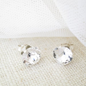 Rhinestone bridal studs Simple wedding earrings 8mm crystal post Sterling silver earrings Wedding jewelry for brides Minimalist earrings