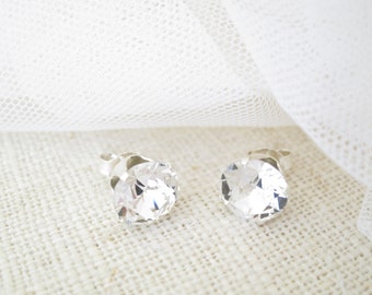 Rhinestone bridal studs Simple wedding earrings 8mm crystal post Sterling silver earrings Wedding jewelry for brides Minimalist earrings