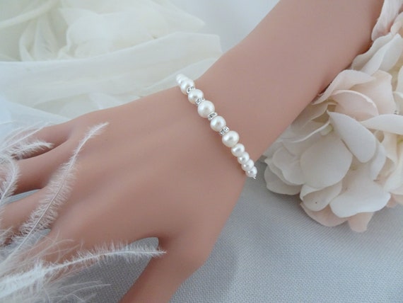 Freshwater Pearl Bracelet Sterling Silver Bolo Bracelet Simple Pearl Bridal Jewelry Pearl and Rhinestone Bracelet Wedding Jewelry for Brides Etsy