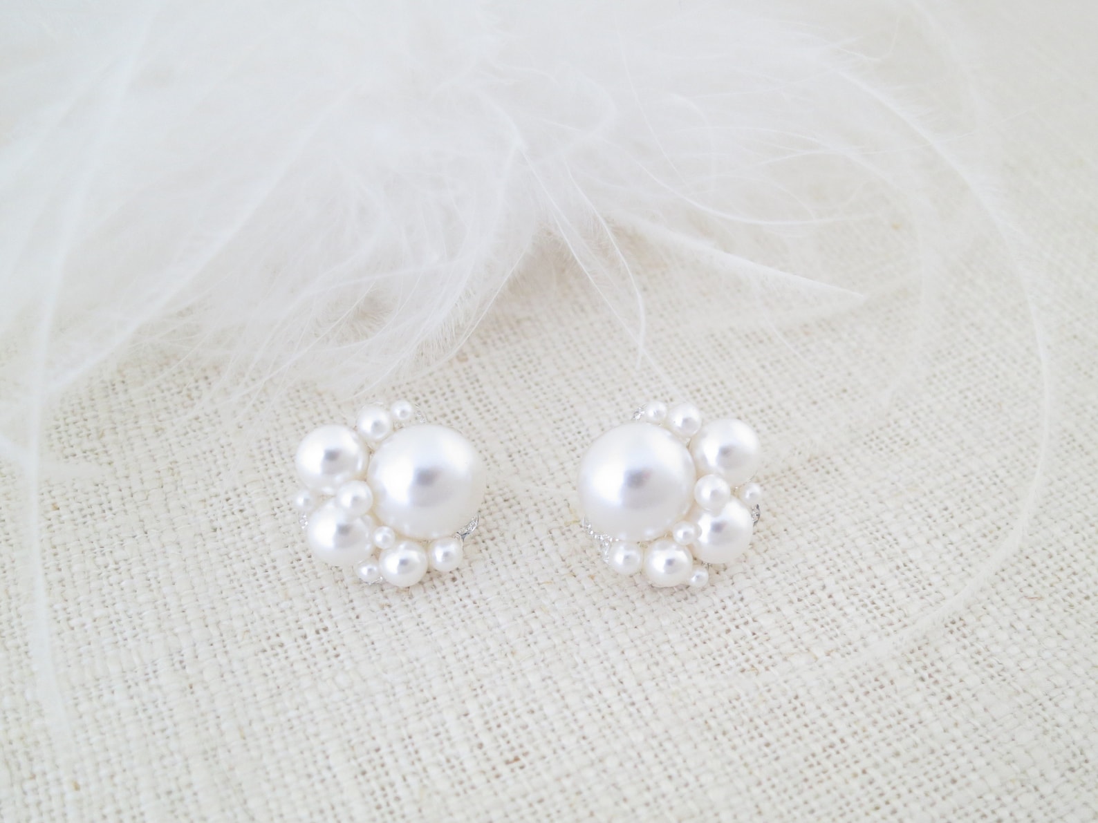 Pearl Cluster Stud Earrings Bridal Earrings Pearl Wedding Etsy