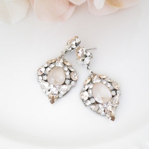 Champagne Swarovski Crystal Bridal Earrings: Antique Silver Filigree