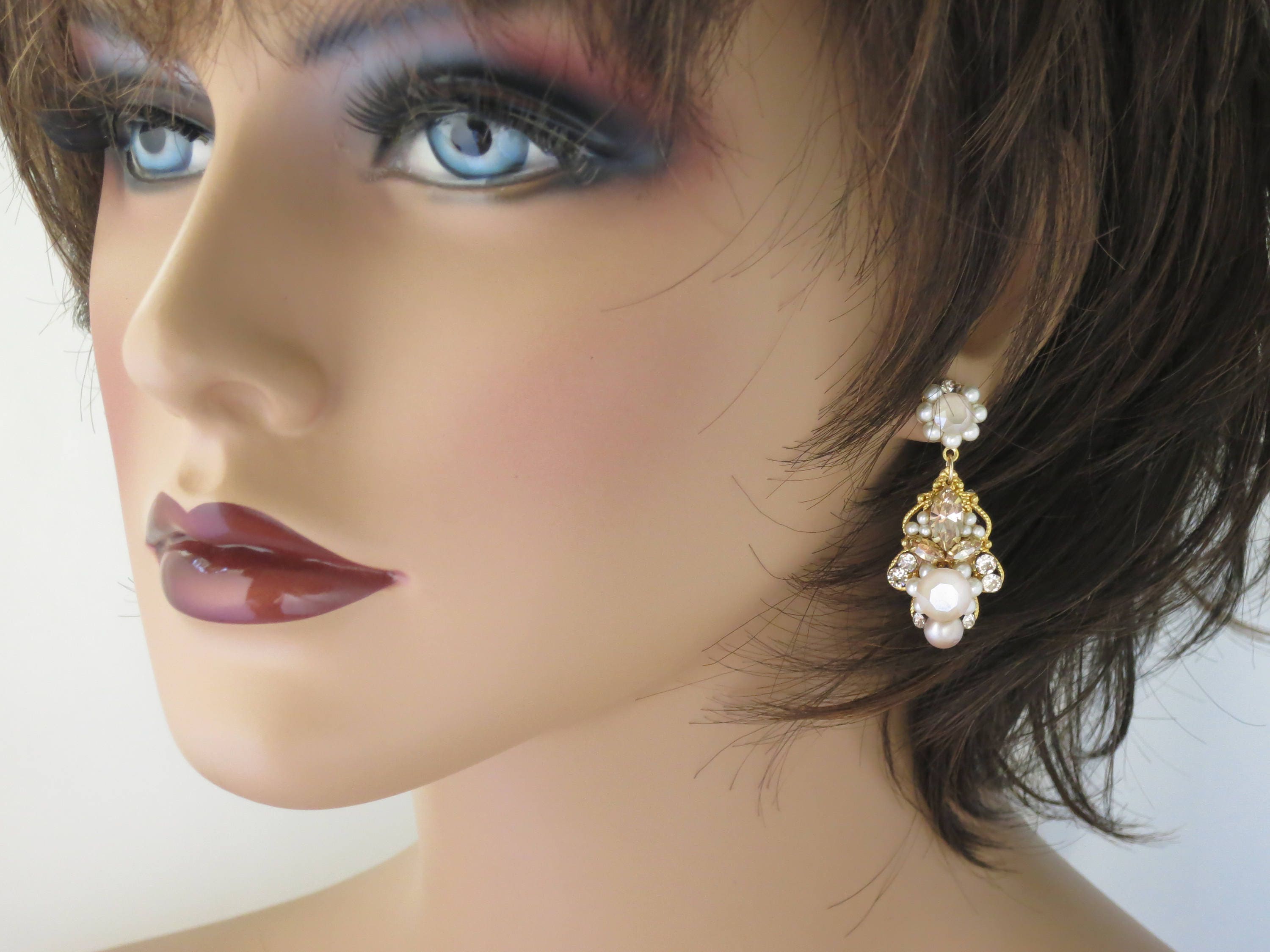 Blush Cluster Bridal Earrings Pearl Wedding Earrings for Etsy