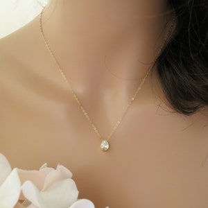 Dainty Crystal Teardrop Necklace: Pear Rhinestone Pendant, Bridal Jewelry