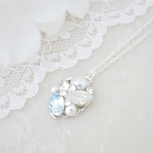Collier de mariée en cristal bleu : grappe d'opales strass, quelque chose de bleu