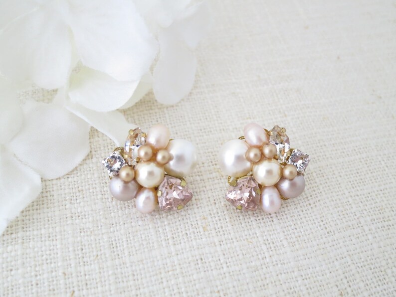 Blush Wedding Earrings for Brides Pink Crystal Bridal Earrings Etsy