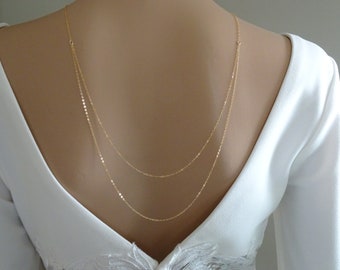 Double strand backdrop necklace Freshwater pearl back necklace Minimalist back jewelry for bride Low back necklace Simple pearl necklace
