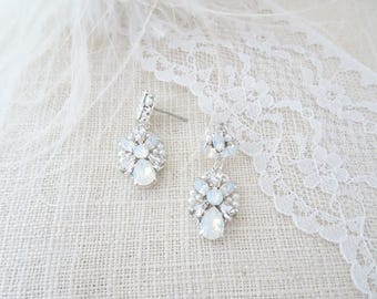 Opal Bridal Earrings: Crystal Drop Earrings, Petite Wedding Jewelry