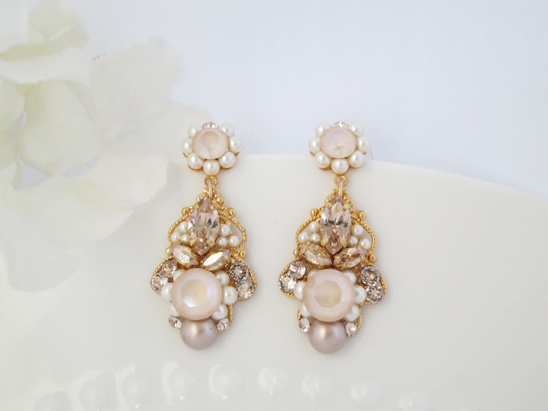 Blush Cluster Bridal Earrings Pearl Wedding Earrings for Brides