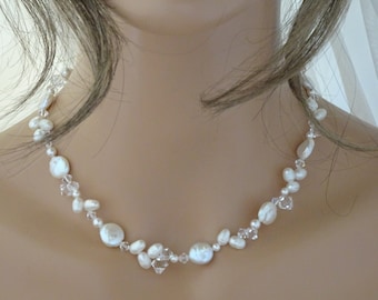 Baroque pearl necklace Freshwater pearl bridal necklace Large pearl bridal jewelry Crystal cluster necklace Unique pearl collar necklace