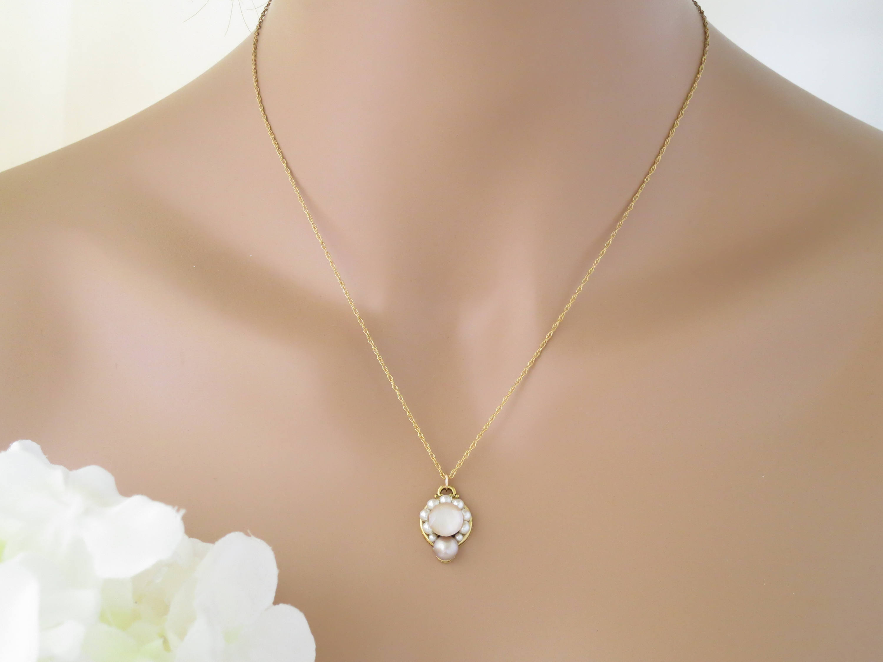 Blush Pearl Bridal Necklace: Crystal Cluster Pendant, Dainty Wedding Jewelry