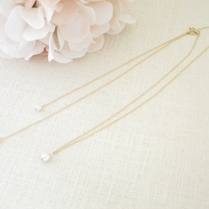 Pearl backdrop necklace Simple pearl necklace Bridal back necklace Gold bridal necklace Freshwater pearl pendant necklace Minimalist jewelry image 3