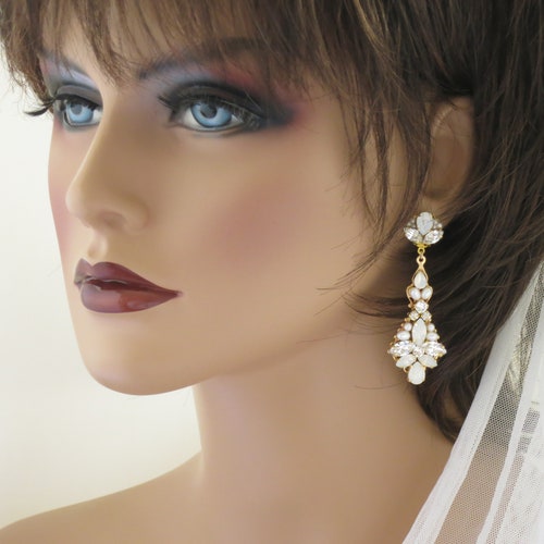 Opal Statement earrings Gold bridal earrings Pearl drop wedding earrings Crystal chandelier Rhinestone teardrop earrings Jewelry for shops brides