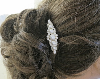 Pearl Hair Clip: Vintage Bridal Barrette, Silver or Gold Hair Accessory