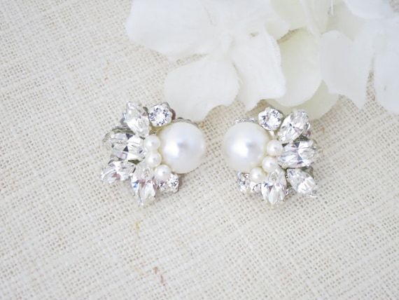 Double Imitation Pearl Design Clip Earrings Zinc Alloy - Temu