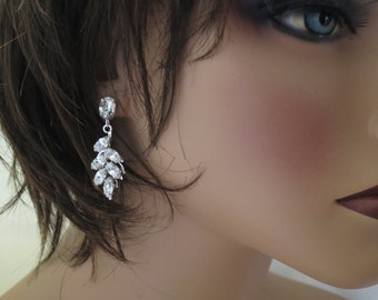 Crystal leaf bridal earrings, Rhinestone wedding earrings, Crystal drop earrings, Swarovski wedding jewelry, Marquise crystal earrings