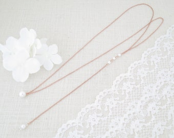 Rose Gold pearl backdrop Simple back necklace Dainty pearl bridal necklace Wedding jewelry for brides Minimalist back drop chain necklace