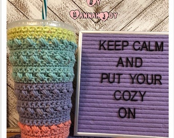 Crochet Pattern >> "Beachy Keen" Cup Cozy >> Coffee Cozy >> Cozy Pattern >>Cold Coffee Cozy >>