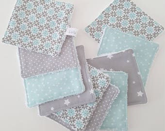 Set of 10 wipes for make-up removal, water blue/green and grey